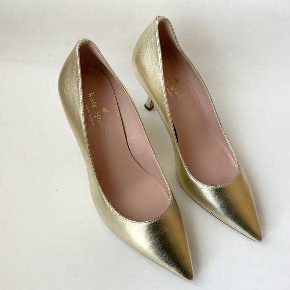 Kate Spade Sonia Gold Leather Pointed Toe Pumps Stiletto Heels Dress Shoes 8.5 - Picture 6 of 16